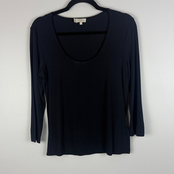 Hobbs London Elegant Navy 3/4 Sleeve Scoop Neckline Slim Fit Casual Med Blouse - Picture 2 of 11